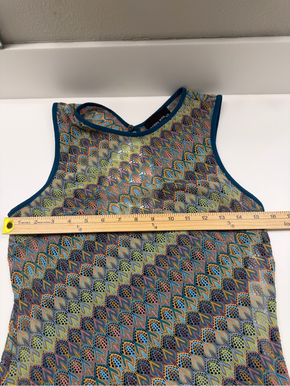 ✅ Donna Morgan Sleeveless Maxi Dress in Teal and Multicolor Wave Print size 4 - Picture 9 of 14